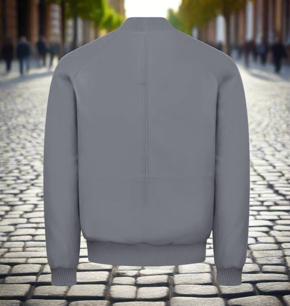 Butter Soft Leather Baseball Jacket Grey