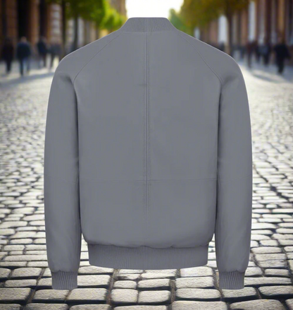 Butter Soft Leather Baseball Jacket Grey