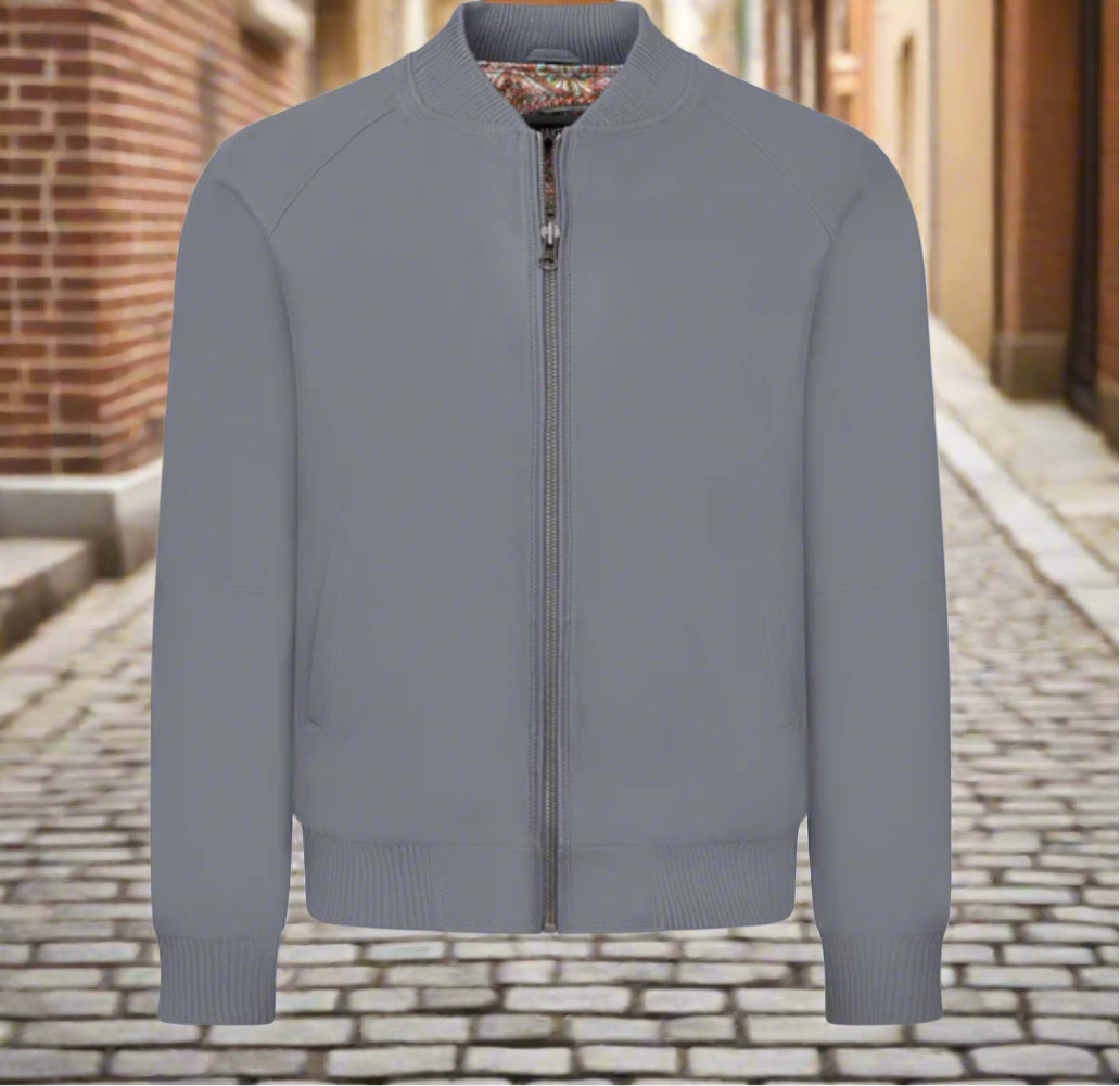 Butter Soft Leather Baseball Jacket Grey