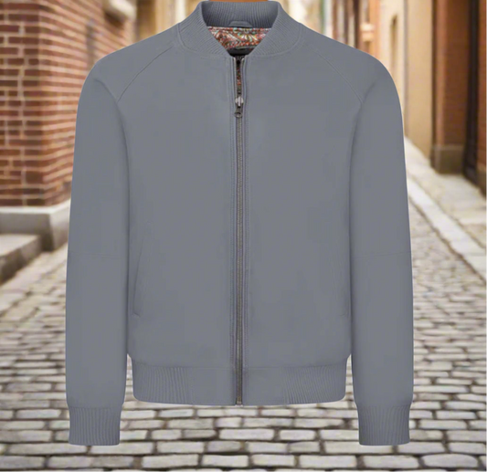 Butter Soft Leather Baseball Jacket Grey