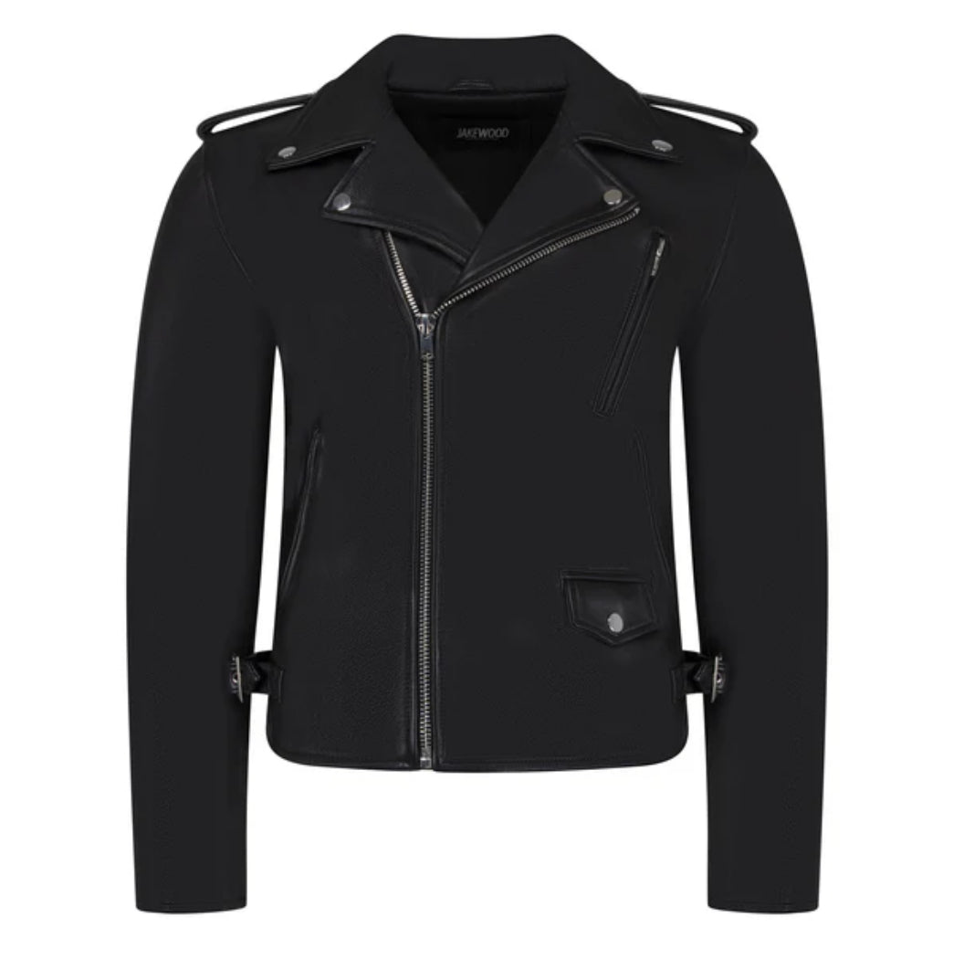 Motorcycle jacket with zippers black ￼