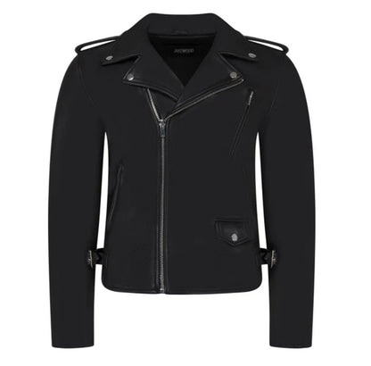 Motorcycle jacket with zippers black ￼